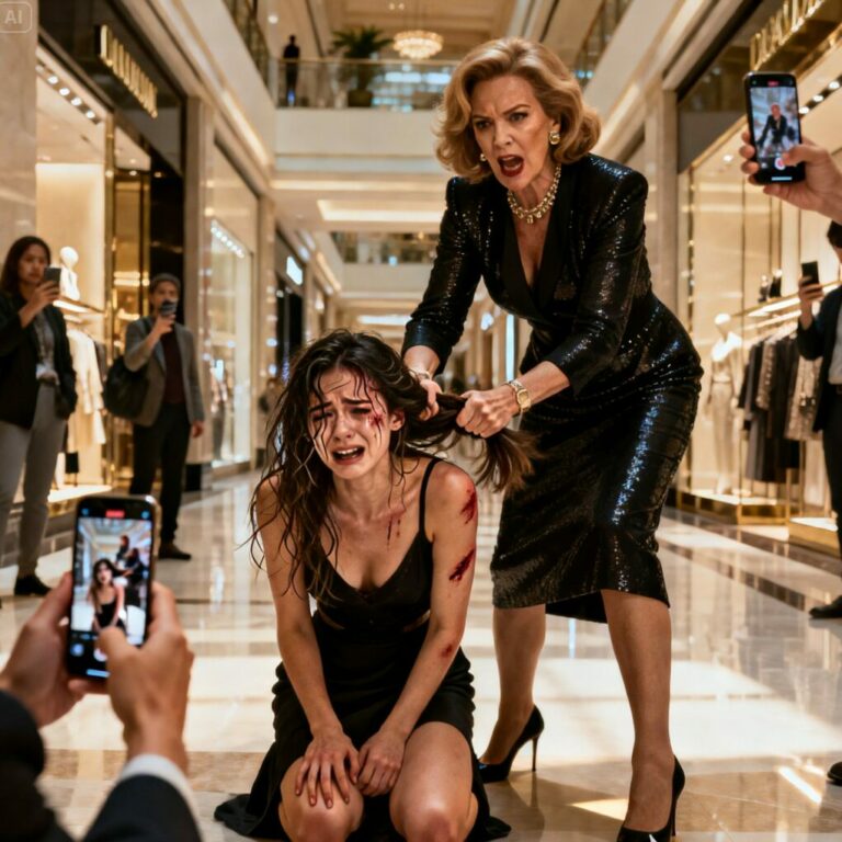 I was on my knees, crying on the marble floor, when she grabbed my hair and screamed, “You’re trash. Look at you.” No one helped. They just watched. Then I called my fiancé. Minutes later, the doors burst open—and he froze when he saw her. He whispered one word that changed everything: “Catherine.”