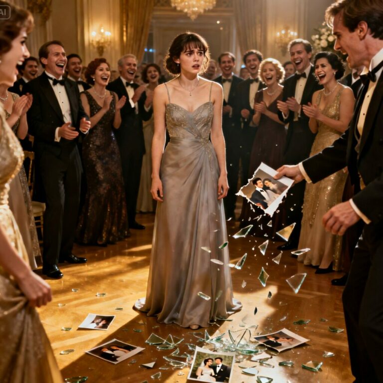 “The champagne glass shattered at my feet, and I heard my fiancé’s mother hiss, ‘Gold digger.’ Two hundred eyes stared as his brother ripped our engagement photo in half. I smiled. Calm. ‘Dad, can you come get me?’ I whispered. Thirty seconds later, engines roared outside, and everything they assumed about me shattered too.”