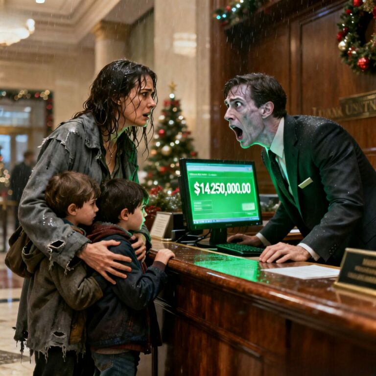 “My husband didn’t just leave me; he threw us out like trash on the coldest night of the year. With zero dollars to my name, I tried my mother’s forgotten card as a last resort. Suddenly, the banker shouted, ‘Call security and close the doors now!’ I panicked, thinking I was in trouble, until he turned the screen toward me. ‘Look at the balance, ma’am!’ I gasped. My life was about to change forever.”