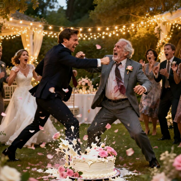 “You think you can just humiliate me in front of everyone?” I shouted, drenched in red wine. The crowd gasped as my husband’s eyes turned icy, and he stepped toward the man with a calm that screamed danger. “Nobody hurts my wife,” he said, and before I could even react, chaos erupted. Guests screamed, cake flew everywhere, and my heart raced. Who was this man standing in front of me? And who was my husband, really?