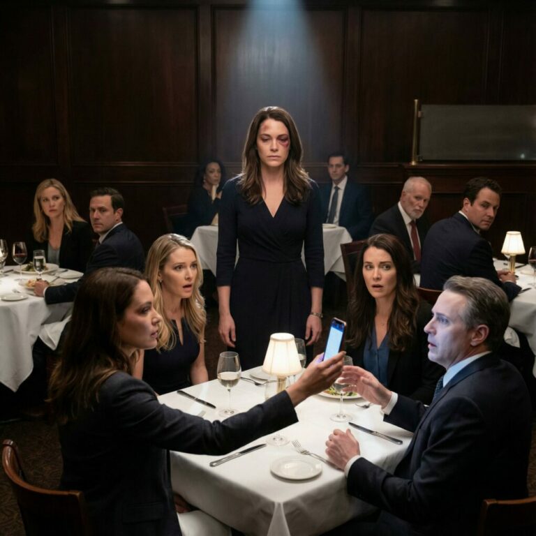 “ON OUR 10TH YEAR ANNIVERSARY DINNER, I STOOD IN FRONT OF EVERYONE WITH A BLACK EYE. THE ROOM WENT SILENT. MY HUSBAND SAID PROUDLY ‘IT’S WAS MY SISTERS… THEY TAUGHT HER SOME RESPECT’ HIS SISTERS LAUGHED PROUDLY… THEN MY TWIN SISTER WALKED UP TO MY HUSBAND AND DID SOMETHING THAT SHOCKED THEM ALL…”