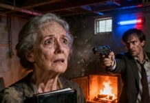 I watched my own heirloom necklace shimmer on the news, sealed inside a blood-stained evidence bag. My heart hammered against my ribs when my daughter-in-law’s text flashed: ‘Whatever happens, don’t open the door.’ Too late. Blue and red lights flooded my walls as a voice boomed over the megaphone: ‘We know what’s in the basement, Martha!’ My breath hitched. I don’t even have a basement…