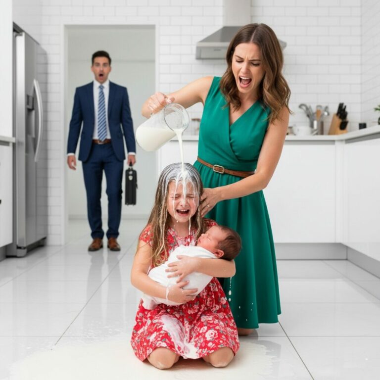 La madrastra le derramó leche a una niña… entonces un millonario gritó: “¡STOP!”…