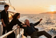 “Say hi to the sharks,” my daughter-in-law whispered—right before she shoved me off the yacht. I saw my son’s smile above the waves, cold and hungry for my three-billion-dollar fortune. As the ocean swallowed me, I swore they’d regret it. Hours later, when they came home laughing… I was already sitting in their living room. And I had a special gift waiting.