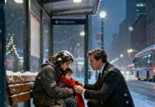 “I told myself to keep walking.” That’s what I whispered as my daughter tugged my hand and pointed at the bus shelter. “Daddy… that baby isn’t sleeping. He’s cold.” I looked away—just for a second—until I heard the cough. Thin. Weak. That sound didn’t just stop me. It shattered everything I thought I knew about who I was.