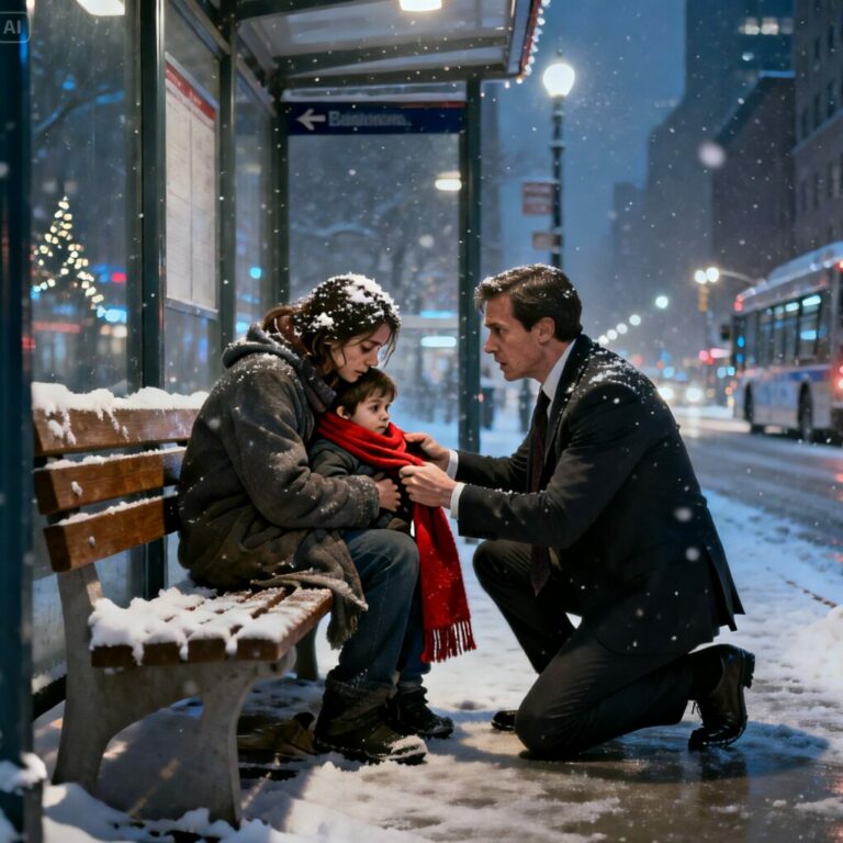 “I told myself to keep walking.” That’s what I whispered as my daughter tugged my hand and pointed at the bus shelter. “Daddy… that baby isn’t sleeping. He’s cold.” I looked away—just for a second—until I heard the cough. Thin. Weak. That sound didn’t just stop me. It shattered everything I thought I knew about who I was.