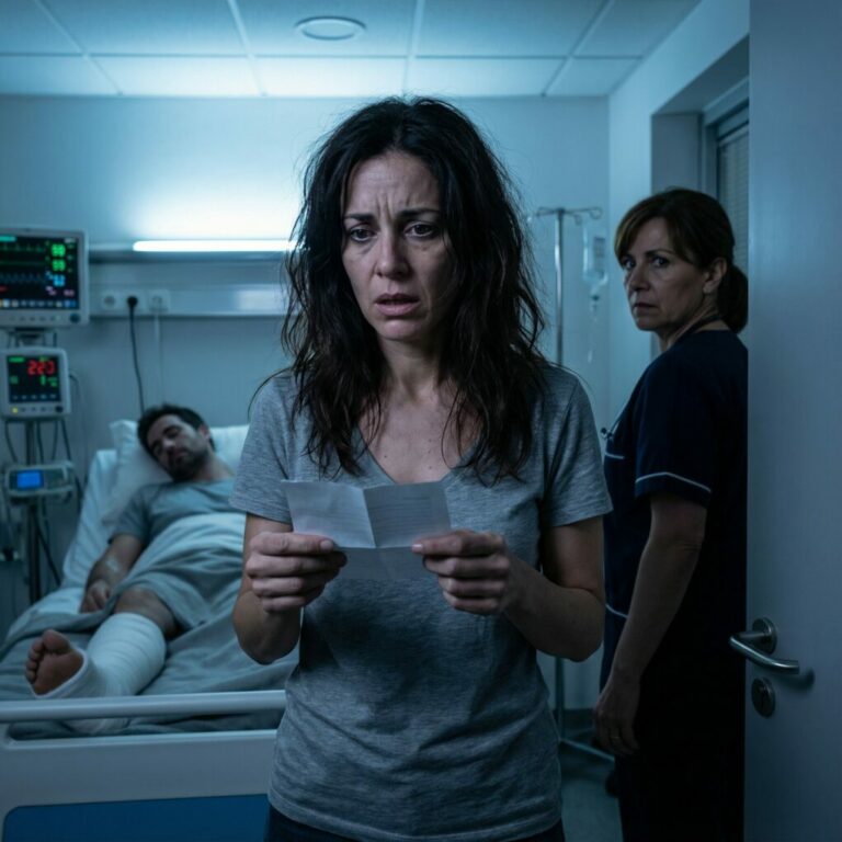 Fui al hospital para cuidar a mi esposo, que tenía un hueso roto. Mientras él dormía, la enfermera jefe deslizó un papel en mi mano y susurró: «No vuelvas. Revisa la cámara…»
