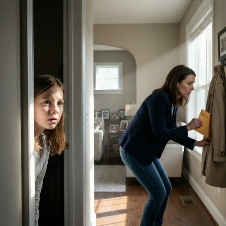 “mom, i have a fever… can i stay home from school today?” the girl said. her mother touched her forehead and allowed her to stay. around noon, the girl heard the sound of a key turning in the lock. quietly peeking out of her room, she saw her aunt come in and secretly slip something into the pocket of her mother’s coat. before leaving, the aunt spoke on the phone and said, “i took care of everything. you can call the police tonight. that fool won’t suspect a thing.”