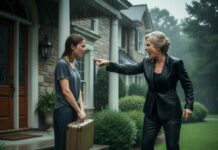 “My mother-in-law threw my clothes into the rain, sneering, ‘My son is dead; you’re nothing but a beggar now. Get out!’ I left in silence, clutching a secret she didn’t know. Two days later, at the estate hearing, the lawyer handed her the real will with a chilling smile. Her face turned ghost-white as she read the final clause. ‘Wait, this can’t be true…’ she gasped. I leaned in and whispered, ‘The game is just beginning