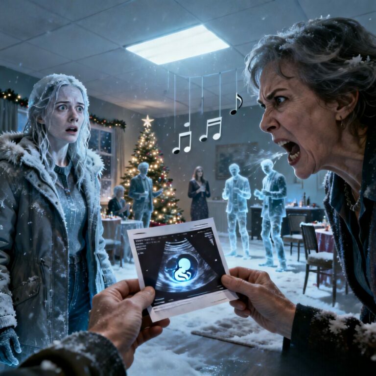 “I stood there, hand trembling as I held the sonogram. I thought Christmas was about family, but my mother’s face twisted in pure hatred. ‘You’re banned from Christmas, idiot,’ she spat, the words cutting deeper than the winter cold. ‘Consider me as if I never existed.’ The festive music died. The whole party froze in a deafening silence. I was carrying a life, but I had just lost my mother. Was this the end of us, or just the beginning of a nightmare?”