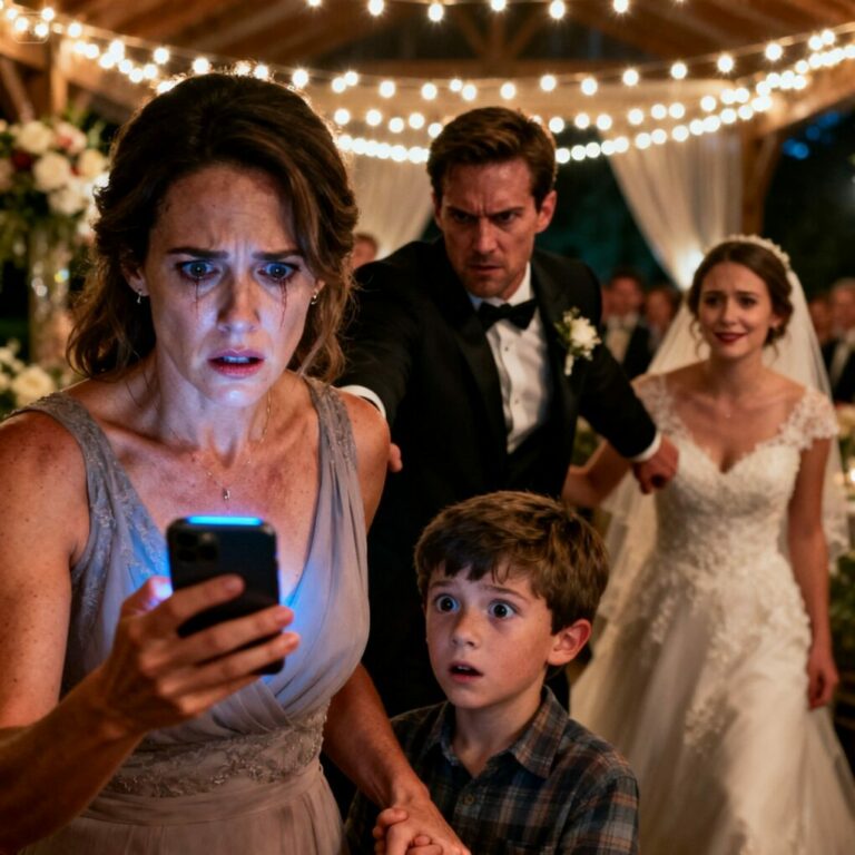 At my sister’s wedding, my 7-year-old son slipped his small hand into mine and whispered, “Mom… we need to leave. Now.” I forced a smile. “Why, sweetheart?” He didn’t answer—just pulled out my phone with trembling fingers. “Look at this.” The screen lit up… and in that instant, my entire body froze. Something was terribly, irreversibly wrong.
