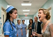 She laughed while the water dripped from my hair onto the hospital floor. ‘Kneel and apologize,’ she said, holding her phone up to record me. Everyone watched. No one helped. I could’ve told her who my husband was. I didn’t. Because what she did next sealed her fate—and she had no idea her world was about to collapse.