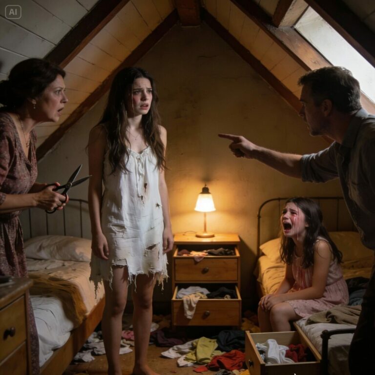 They handed me scissors, Mom’s eyes cold as ice. ‘You’ll find the watch if it’s hidden anywhere,’ she sneered. I stood there, shaking, as my dress was cut apart, and I realized—I had nothing, not even a home. I whispered, ‘Why are you doing this to me?’ No one answered. That night, the rain soaked me and the city felt endless. But little did I know… the moment I hit rock bottom, my life was about to change forever.