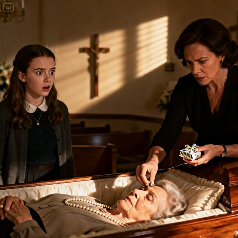 I froze as I saw Mom lean over Grandma’s casket. “What are you doing?” I whispered under my breath, heart hammering. Her eyes flicked to mine, just for a second, then she slipped a small package inside and walked away. A chill ran down my spine. What secrets was she hiding? And why now, at Grandma’s funeral? I knew life as I knew it would never be the same.