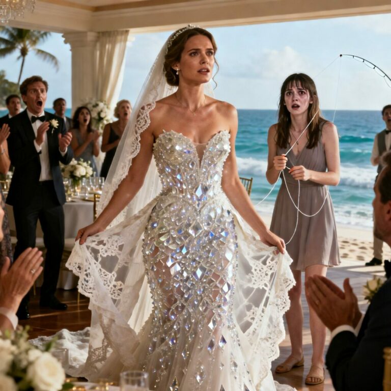 “I loosened the seams myself,” my sister whispered, laughing. “One pull, and she’ll be standing there half-naked.” I froze in the hallway, the tray shaking in my hands. My mother replied coldly, “Good. It’s time everyone sees what a failure she really is.” They thought I would cry. They thought I was powerless. They had no idea this wedding was about to expose them.