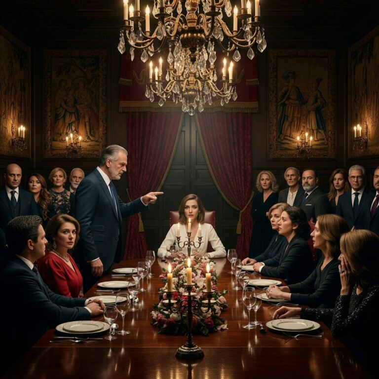 Mi sangre se heló cuando el padre de mi novio soltó una mueca despreciativa y escupió: “Basura callejera con un vestido prestado”, a través de la mesa del comedor, donde reinaba un silencio sepulcral. Los ojos crueles del multimillonario se clavaron en los míos, saboreando mi humillación pública. Veintitrés invitados de élite contuvieron el aliento, testigos de mi destrucción. Me puse de pie lentamente, con el corazón desbocado y una sonrisa formándose en mis labios.