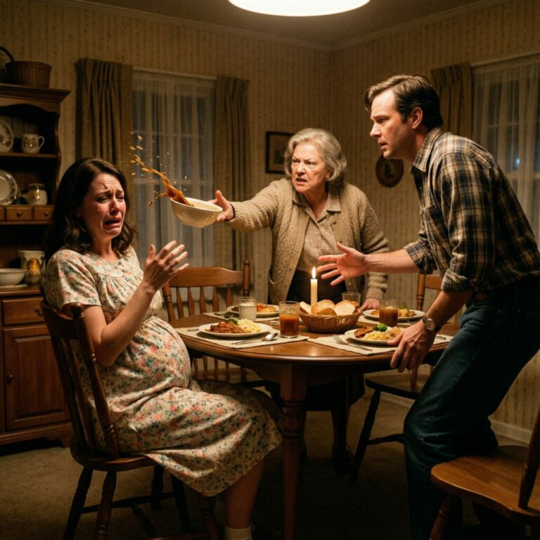 La sopa aún estaba hirviendo cuando la golpeó. Con ocho meses de embarazo, Emily se quedó paralizada mientras el líquido caliente le corría por el rostro, y su esposo permanecía a su lado en un silencio absoluto. En ese instante, comprendió que aquello no tenía nada que ver con la cena. Se trataba de cuánto dolor se espera que una mujer soporte antes de que, por fin, decida elegirse a sí misma.