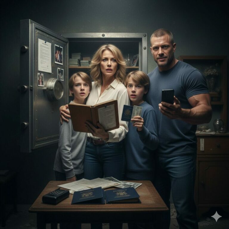 “I thought I knew everything about my late husband, until the contractor’s voice trembled over the phone. ‘Ma’am, you need to see this… and please, bring your sons.’  My breath hitched as I stared at the hidden steel door behind his office wall.  ‘Dad’s been hiding this for twenty years?’ my oldest whispered, his face turning pale.  I pushed it open, and my world shattered instantly.”