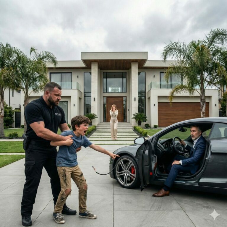 Mientras caminaba hacia mi coche, un grito desgarrador rompió không khí. Un niño sin hogar corrió hacia mí, temblando. El guardia lo sujetó, pero él volvió a gritar, con los ojos llenos de pánico: “¡No conduzca! ¡Su esposa… cortó los frenos!”