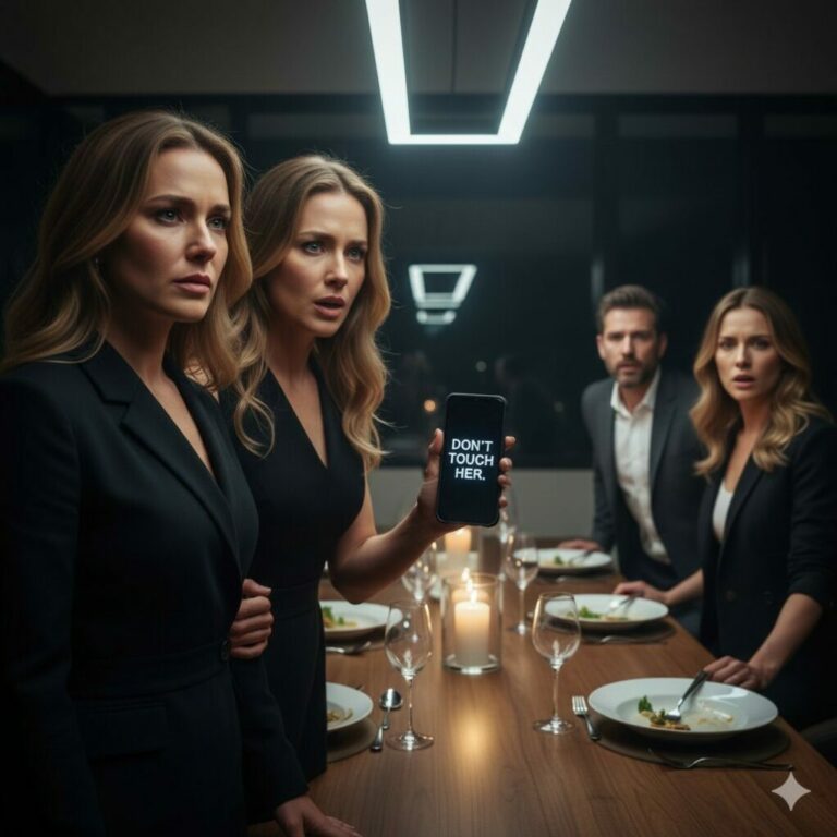 On our 10th anniversary dinner, I walked in with a black eye. The entire room froze. My husband smirked and announced, “My sisters did it. She needed to learn respect.” Their laughter echoed like nails scraping glass. But then my twin sister stepped forward, looked him dead in the eyes, and whispered, “Respect?” What she did next silenced every single person in that room… including him.