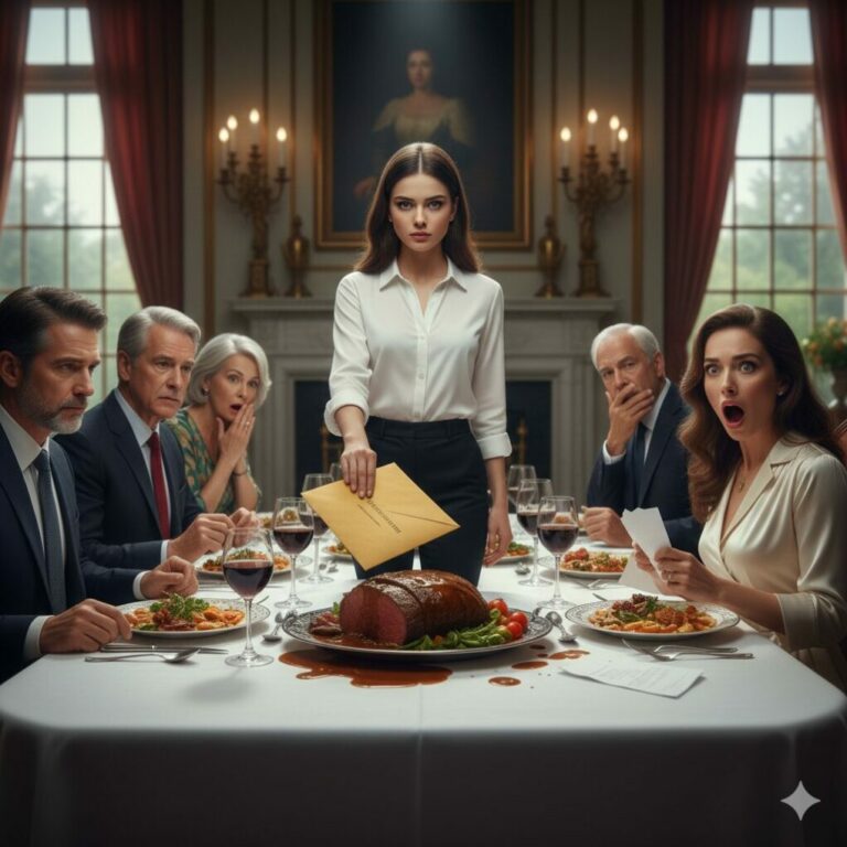 “I stood there, frozen, as my own sister sneered, ‘Adopted freaks don’t belong at our table. Get out!’ The room erupted in cruel laughter, but they didn’t know I held the ultimate card. I dropped the legal envelope, watching their smiles die. ‘Mom and Dad left everything to me. Call your lawyers; you’re evicted tomorrow.’ Their faces turned pale—their panic was the sweetest thing I’d ever tasted. But that was just the beginning…”