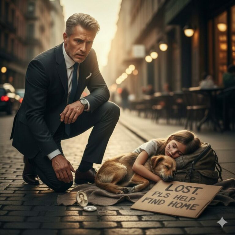 “A single-dad CEO finds a little girl sleeping in the streets with her dog—and the secret he uncovers will break your heart.”