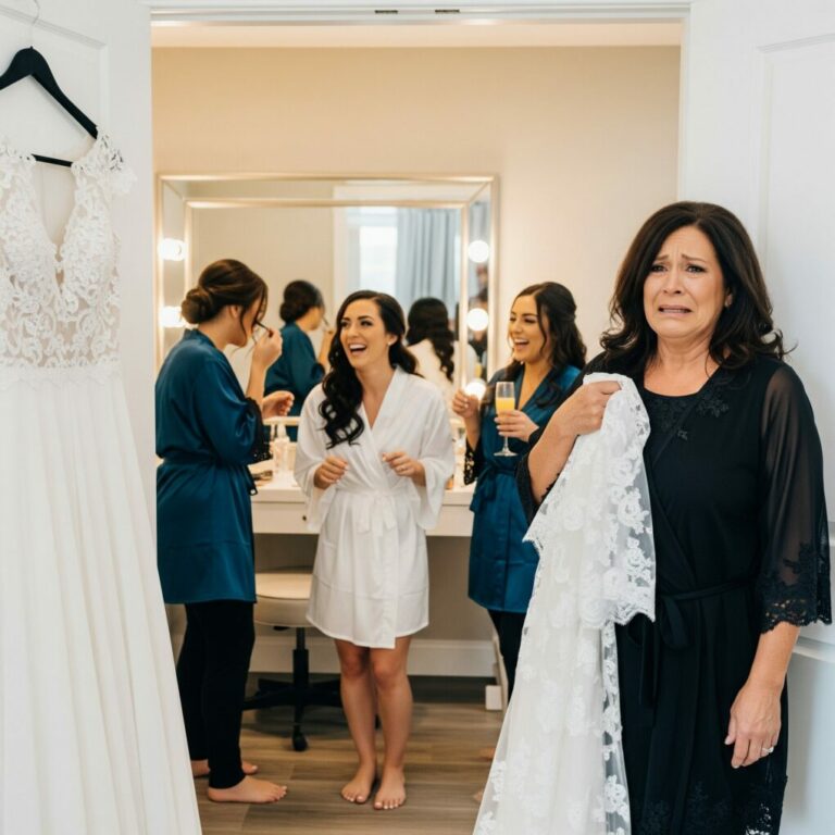 AFTER SPENDING SIX MONTHS HAND-SEWING MY DAUGHTER’S WEDDING DRESS, I WALKED INTO THE BRIDAL SUITE JUST IN TIME TO HEAR HER LAUGH, ‘IF SHE ASKS, TELL HER IT DOESN’T FIT. IT LOOKS LIKE SOMETHING FROM A THRIFT STORE.’ I SWALLOWED MY PRIDE, STRAIGHTENED MY BACK, AND SILENTLY TOOK THE DRESS WITH ME. BUT LATER, SOMETHING UNIMAGINABLE HAPPENED…