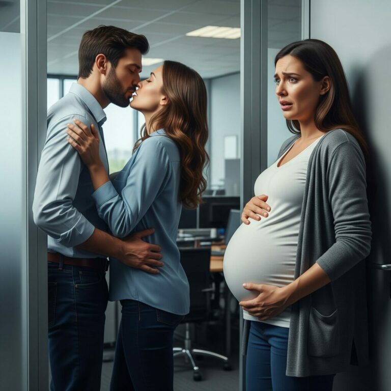 I WALKED INTO MY HUSBAND’S OFFICE TO SURPRISE HIM WITH LUNCH AND FOUND HIM KISSING ANOTHER WOMAN PASSIONATELY, WHEN I CONFRONTED HIM, SHE ATTACKED ME AND KICKED MY EIGHT MONTH PREGNANT BELLY, MY HUSBAND LAUGHED, THAT’S WHEN THE DOOR OPENED AND THEIR FACES DROPPED
