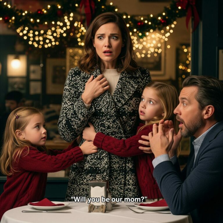 I knew the blind date was going badly when he checked his watch for the third time. “Sorry,” he muttered, “you’re… not what I expected.” My heart stung, but before I could leave, two identical little girls tugged my coat. Their eyes were wide, hopeful. “Miss… will you be our mom?” My breath stopped. Their father froze. And suddenly… Christmas didn’t feel so cold anymore. But what exactly had I just stepped into?