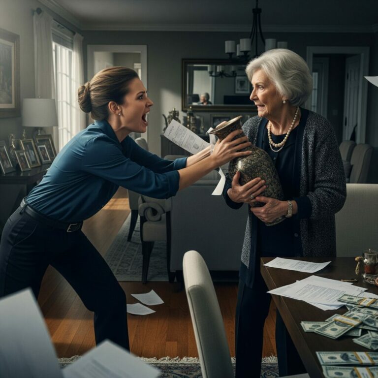 “I never told her,” I whispered to myself, staring at the stack of deeds and bank statements. My son left everything to me—house, cars, accounts—completely in my name. A week later, she came storming in, eyes wild. “You think you can keep what’s mine?” she hissed. I froze. Every plan she had in mind unfolded in that terrifying moment. And in that instant, I realized… I hadn’t seen the worst of her yet.