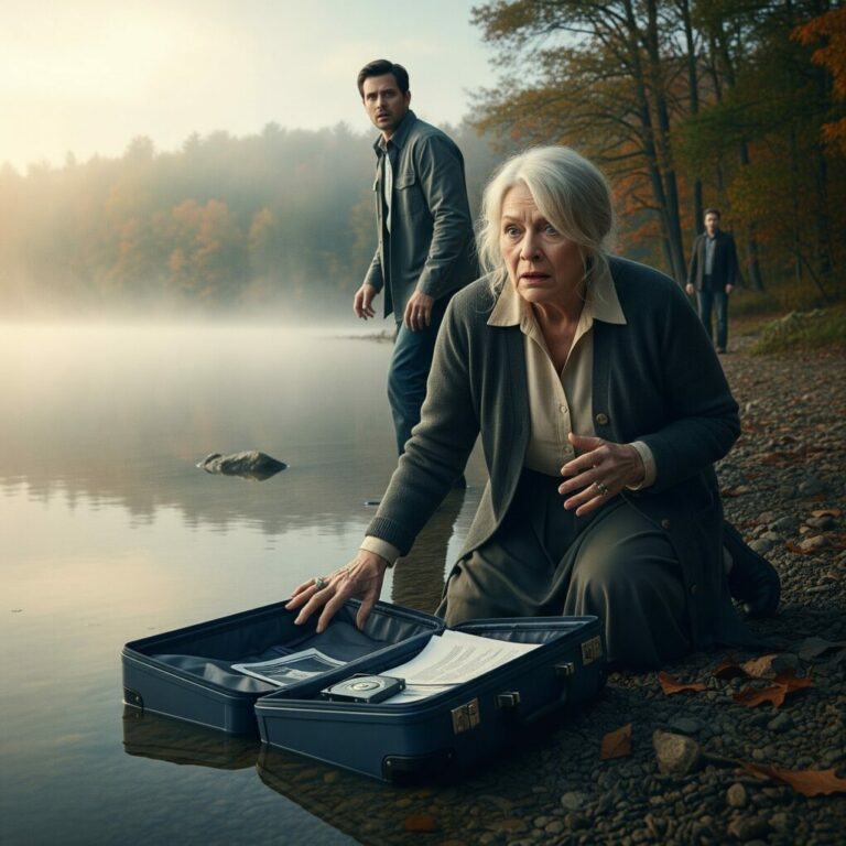 I watched my daughter-in-law hurl the suitcase into the lake. At first, I thought I’d misunderstood—until a faint thud echoed from inside. “No… please, no,” I whispered as I dove in. Dragging it ashore, my hands shook while forcing the zipper. “What have you done?” I gasped. And when the lid sprang open… what stared back at me shattered everything I believed.