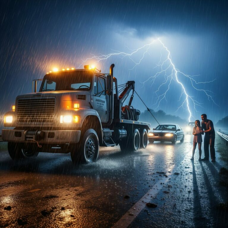 After a long day on supply duty, I was heading back to Norfolk Base through a relentless storm when I spotted a family stranded by the roadside. I stopped, hooked their car, and towed them out—no charge, just doing my job. The father looked me in the eye and asked, “What’s your name?” Two weeks later, my commander called me in. My jaw dropped. The man sitting there… wore four stars.