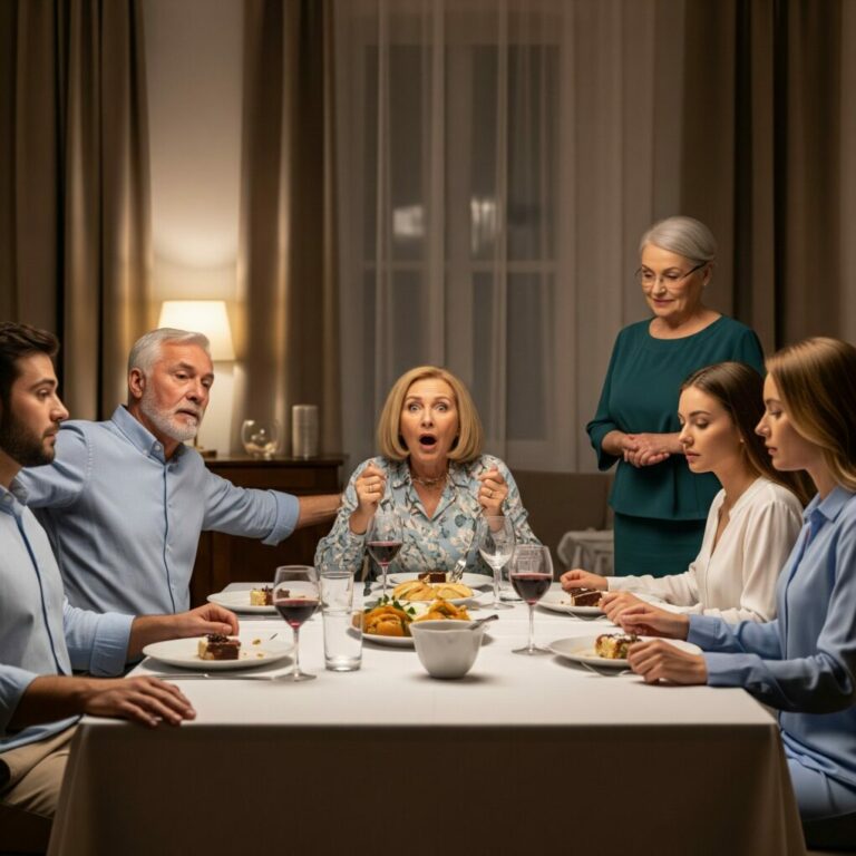 “I never told my son about my monthly $40,000 salary. He always saw me living simply. Tonight, I accepted his invitation to dinner with his in-laws, planning to play the ruined, naive mother. ‘Oh, I hope you don’t mind my… modest outfit,’ I said, forcing a tremble in my voice. But as soon as I walked through the door, their smiles froze, eyes widening in disbelief. They knew something I didn’t expect… and suddenly, I wondered—should I reveal the truth or let the shock unfold?”