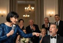 The room froze as my husband lifted his glass and sneered, “Twenty-five years is enough. I want someone younger. Be out of the apartment tomorrow.” Gasps echoed. He forgot one tiny detail—the apartment is mine. My pulse steadied as I took the microphone. “Actually,” I said, locking eyes with him, “the one leaving tomorrow… is you.” His smile collapsed, and every guest leaned in, waiting for what would happen next.