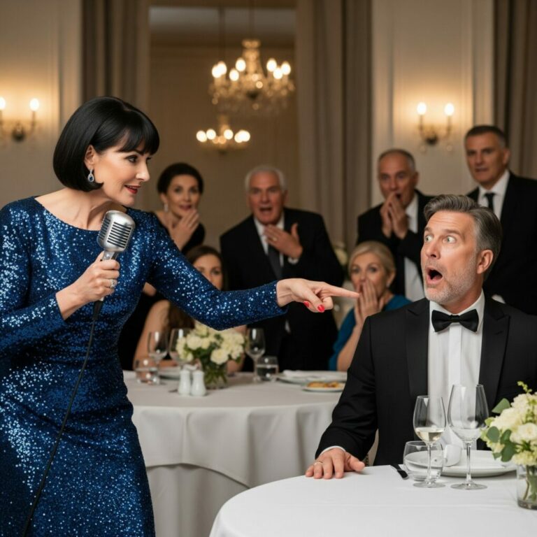 The room froze as my husband lifted his glass and sneered, “Twenty-five years is enough. I want someone younger. Be out of the apartment tomorrow.” Gasps echoed. He forgot one tiny detail—the apartment is mine. My pulse steadied as I took the microphone. “Actually,” I said, locking eyes with him, “the one leaving tomorrow… is you.” His smile collapsed, and every guest leaned in, waiting for what would happen next.