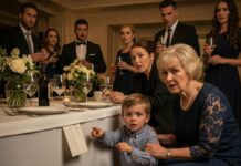 I was sitting quietly with my five-year-old grandson at my son’s second wedding, trying to enjoy the ceremony. Suddenly, his tiny hand gripped mine, ice-cold. “Grandma… I want to leave now,” he whispered, voice shaking. My heart skipped. “What’s wrong, darling?” I asked. His eyes darted under the table. “Haven’t you looked under the table?” he gasped. I froze. Something was there… and it wasn’t supposed to be.