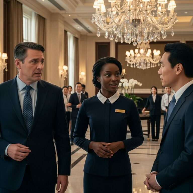 Panic surged through the Wellington Hotel lobby. “I—I’m sorry, Mr. Zhang… none of our staff speak Mandarin,” stammered the manager, heart hammering as the billionaire’s eyes narrowed. Olivia, silently pushing her cart, felt a smirk tug at her lips. “Actually, sir, I do,” she said, her Mandarin flawless, cutting through the tension like a blade. Careers hang by a thread—who will survive when hidden talents finally emerge?