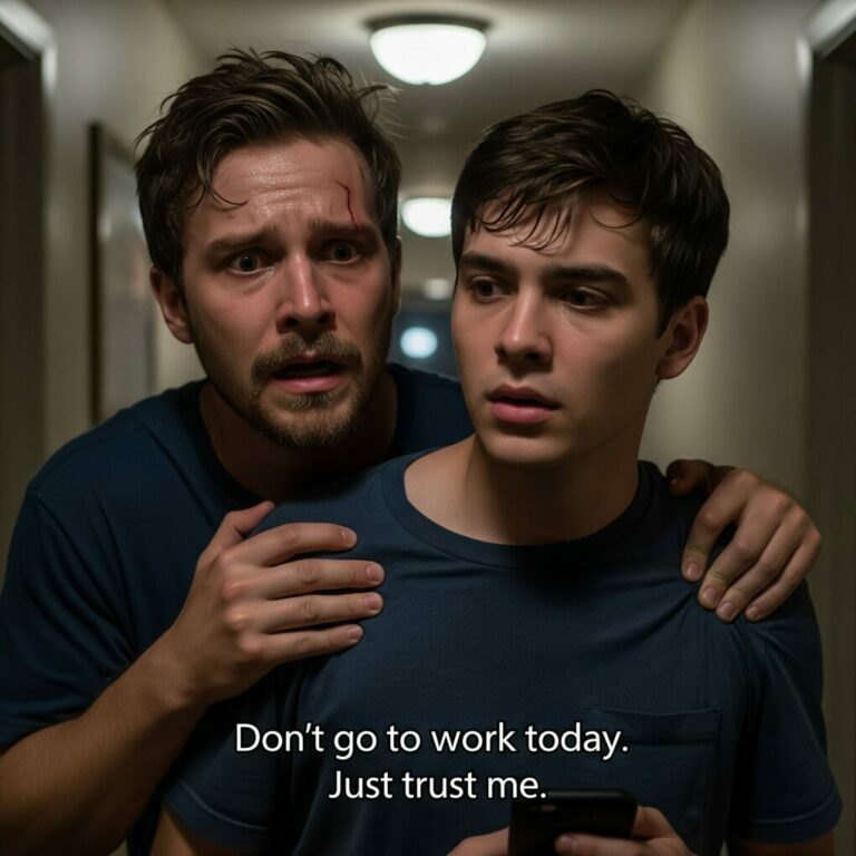 My neighbor pounded on my door at 5 a.m., eyes wild. “Don’t go to work today. Just trust me.” “Why?” I demanded. He swallowed hard. “You’ll understand by noon.” Then he ran. By 11:30, my phone rang—the police. The officer’s voice shook as he asked me a single question… one that made my stomach drop. And that’s when I realized my neighbor hadn’t been warning me—he’d been saving me.
