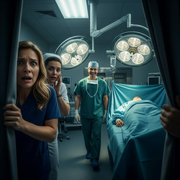 I sprinted down the sterile hallway, heart pounding. “I need to see him!” I gasped to the nurse. She grabbed my arm, her eyes wide. “Quick, ma’am… hide. Trust me. It’s a trap!” Ten minutes later, I peeked through the crack of the operating room door—and froze. My husband… he wasn’t who I thought he was. “What… what have you done to him?” I whispered, my voice trembling.