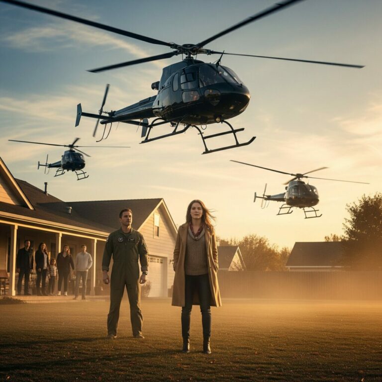 A family thought their daughter was just a broke girl riding the bus—until three multi-million-dollar helicopters descended into their backyard, shaking the ground beneath them. In the stunned silence, the lead pilot stepped forward and said, “Ma’am, your aircraft is ready.” A sentence that changed everything they believed about her