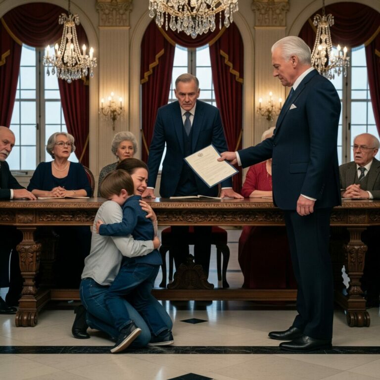 I held Lucas in my arms, heart pounding, as Veronica laughed across the ballroom. “Look at the little bastard finally wearing a tie!” she shouted, and I felt the room freeze around us. Cameras flashed, eyes burned into me, and I whispered to my son, “Stay close, baby… I’ve got you.” Then the doors swung open, and Dominic appeared with his lawyers. Tonight, everything changes.