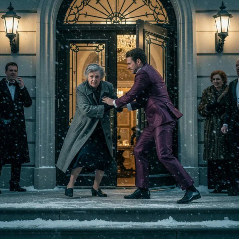 “Get her out before the mayor arrives,” my son ordered. They watched him drag me into the storm—and said nothing. I handed him an envelope and whispered, “Merry Christmas.” He thought it was a final plea. It was a key. And when the guards turned toward him instead of me, I finally learned how silence can scream.