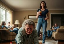 “I said drop the mop, Mom.” My son’s voice cut through the room like a blade, but I was already on my knees, scrubbing harder as my daughter-in-law smirked behind him. Then the front door slammed. Silence followed. “Why is my mother cleaning the floor like this?” No one answered. And in that moment, I knew the truth was about to destroy our family.