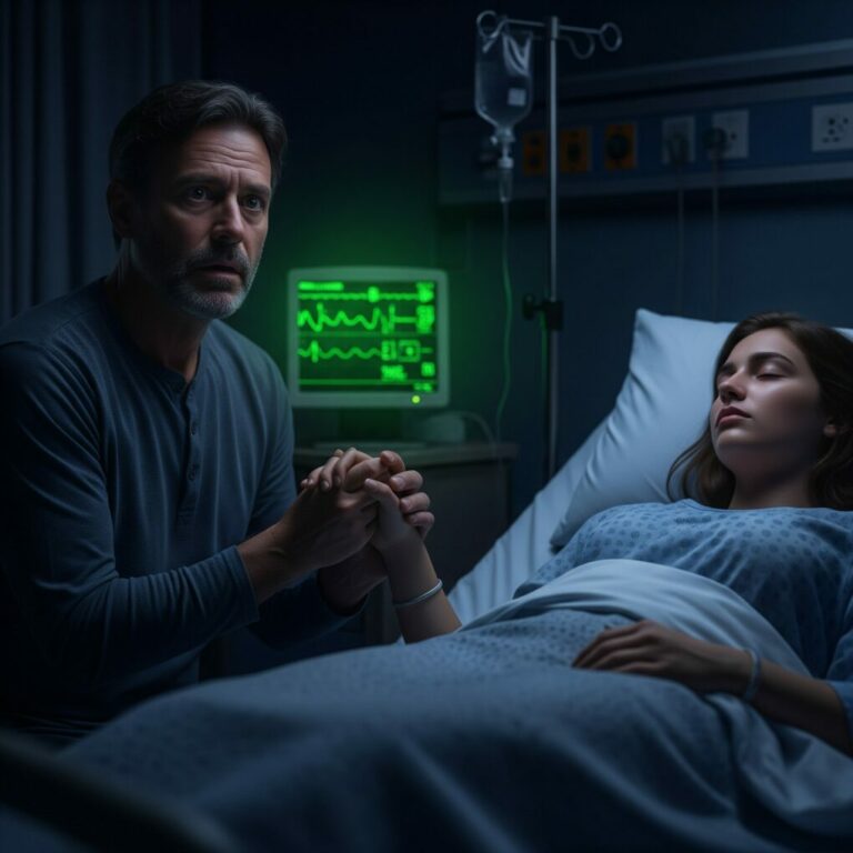 I was about to let go when my daughter squeezed my hand. Not a reflex. Not a spasm. Three short. Three long. Three short. “SOS?” I whispered, my throat tightening. The heart monitor stayed flat, the doctor said she was gone—but her fingers tightened again. “Dad… don’t leave,” she tapped. That’s when I realized the machines were lying.