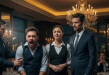 I was on the floor, gasping for air, when he lifted his foot again. ‘Please, Brandon… don’t,’ I whispered. That’s when a calm voice cut through the room: ‘Touch her again, and you’re finished.’ Everyone froze. My ex laughed—until the man stepped forward. I didn’t know then that this moment would destroy one life… and completely change mine.”