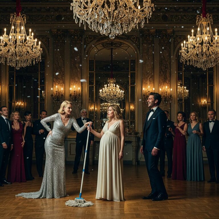 I was six months pregnant when my husband’s mistress handed me a mop and laughed, “The help should clean this.” I looked at my husband, waiting for him to defend me. He didn’t. He laughed too. What they didn’t know was this building belonged to my father—and he was walking through the doors. I didn’t scream. I smiled. Because this humiliation was about to become their nightmare.