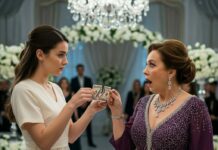 “They think I’m after his money,” I whispered as I heard the laughter behind me. Then the groom suddenly dropped to his knees, staring straight at me. “Ma’am… it’s you.” The room froze. My heart stopped. In that moment, fifteen years of secrets came crashing down, and I realized this wedding was about to expose a truth no one was ready to hear.