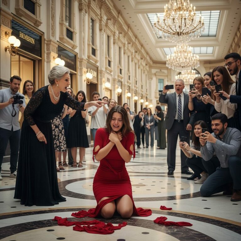 I was on my knees, crying, covering my body with shaking hands. My husband stood there—silent. “That’s where you belong,” she said, throwing my dress into the trash. Then a calm voice cut through the chaos: “Step away from my sister.” I looked up. In that second, I realized the people who broke me were about to lose everything—and they didn’t even know it yet.