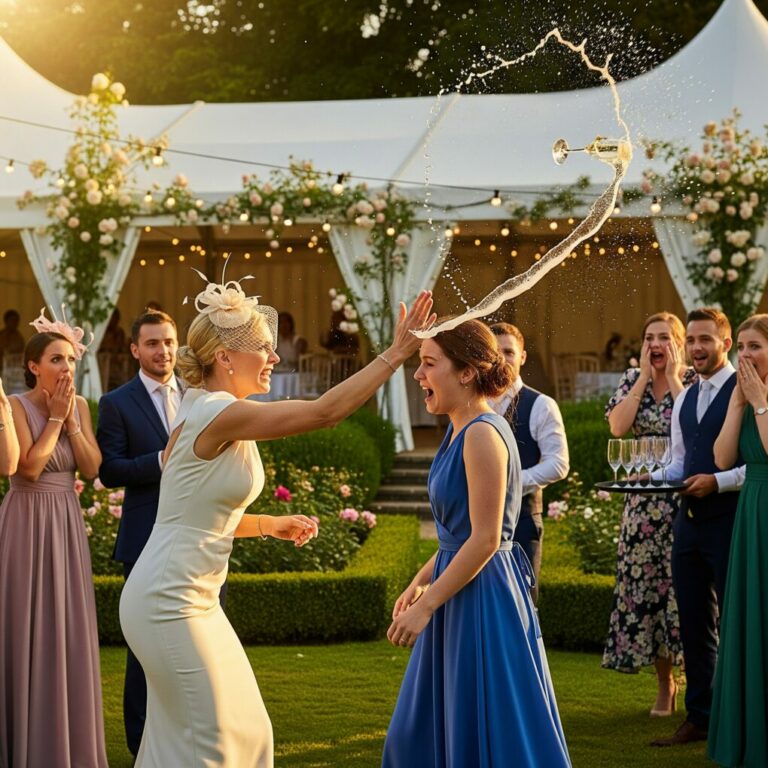 Everyone stared as Jessica raised her hand… and slapped me across the face. Champagne splashed everywhere. I could hear whispers, phones clicking. ‘Do you know this woman?’ someone gasped. Christopher’s voice cut through the silence: ‘She’s my wife.’ The garden went silent. My jaw tightened. I looked at Jessica, dripping with champagne, and whispered, ‘That’s exactly the problem—you judged me before knowing anything.’ What would they think of me now?