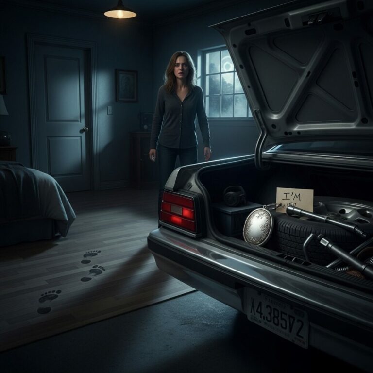 My twin sister’s body was never found, but last night I saw wet footprints leading straight to my bedroom door. I whispered, “Hannah… is that you?” No answer—just silence thick enough to choke on. When I followed the trail outside and found her locket in our father’s trunk, a tiny note inside… the first word nearly stopped my heart.